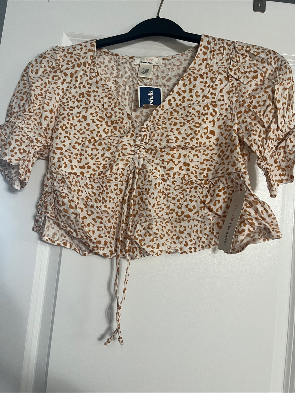 Urban Romantics Cream Leopard-Print Ruched Crop Top